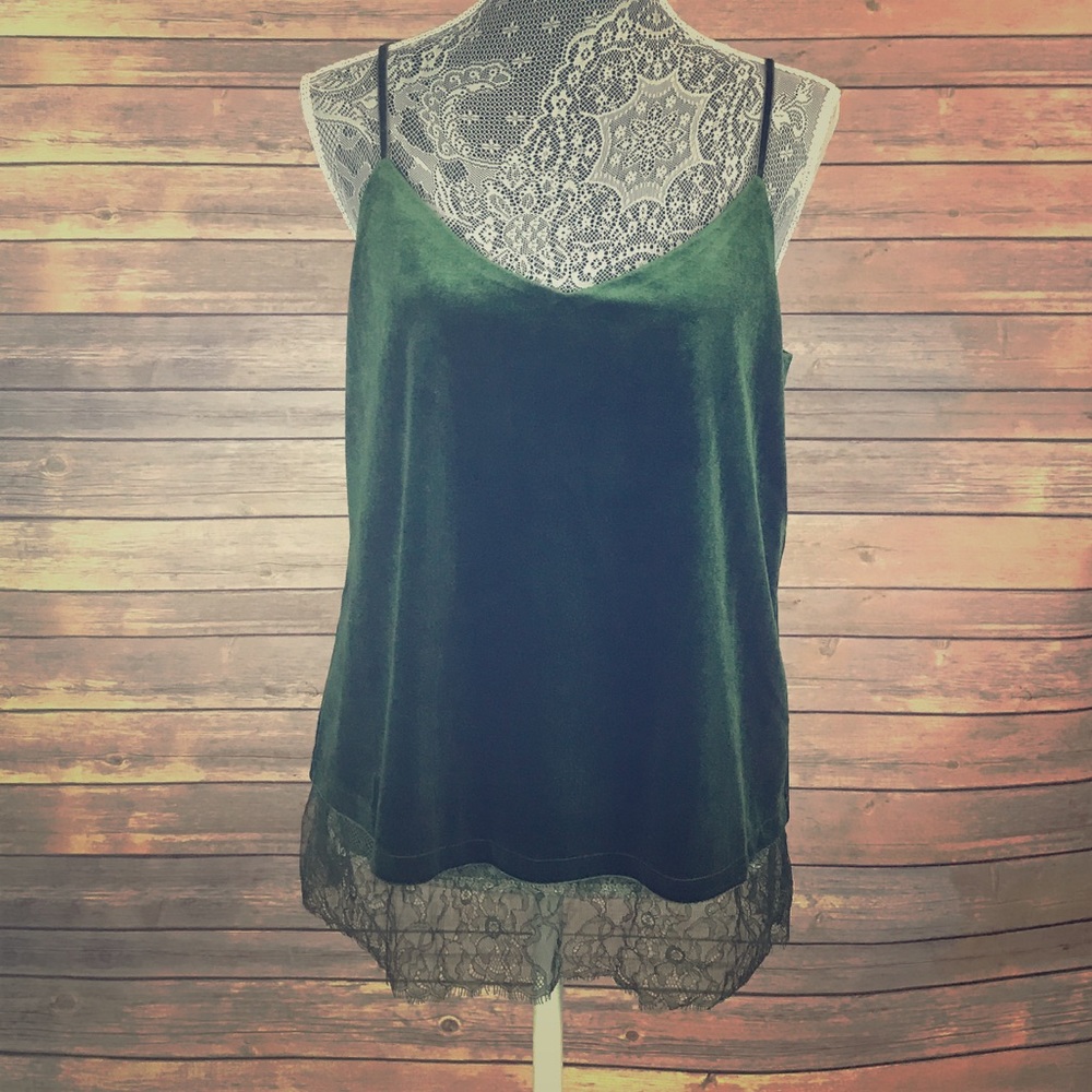 Velvet green tank with lace detail